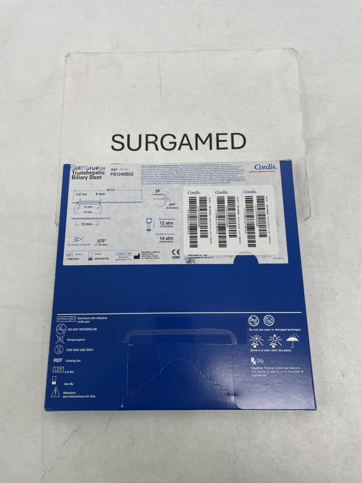 PB1240BSS - CORDIS - PALMAZ blue .018" OTW Transhepatic Balloon-Expandable Biliary Stent and Delivery System- 4mm x 12mm x 80cm, (BX/1)