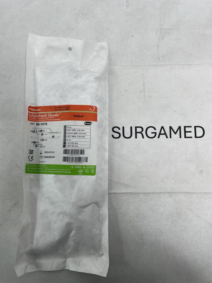 50-1070 - TERUMO - Glidesheath Slender Hydrophilic Coated Introducer Sheath - Nitinol Kit - 7Fr x 10cm x .021", (EA)