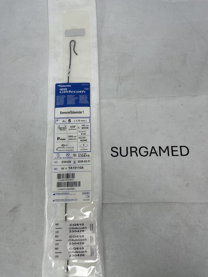 CG510 - TERUMO - Radifocus Glidecath Angiographic Catheter - Simmons/Sidewinder 1 - Sim1 - 5Fr x .038" x 100cm (L), (EA)