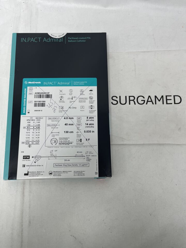 ADM04004013P - MEDTRONIC - IN.PACT Admiral Paclitaxel-coated PTA Balloon Catheter - OTW - 4.0mm x 40mm x 130cm, (BX/1)
