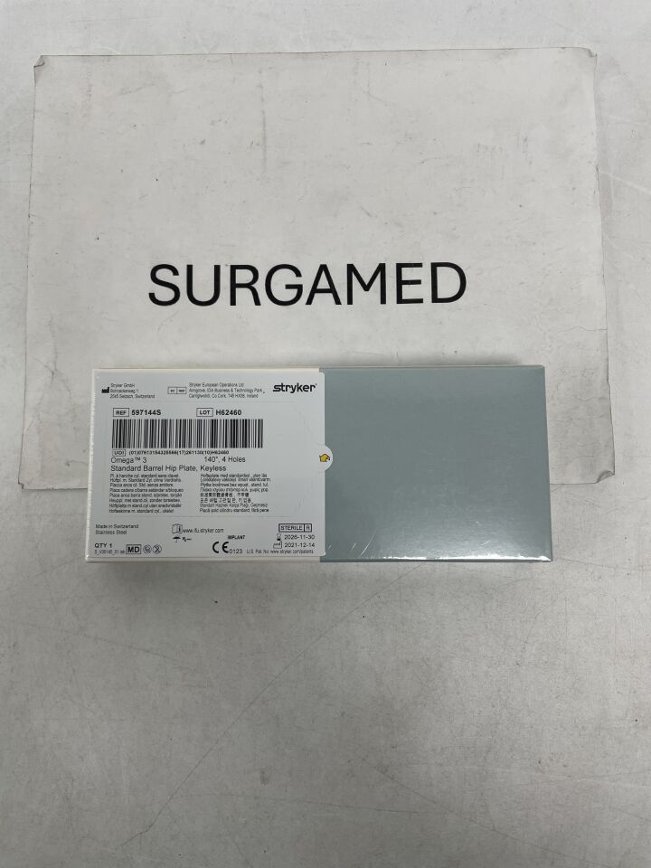 597144S - STRYKER - Omega3 Keyed Hip Plate, Standard Barrel 4H / 135 Degree / 79mm, (BX/1)