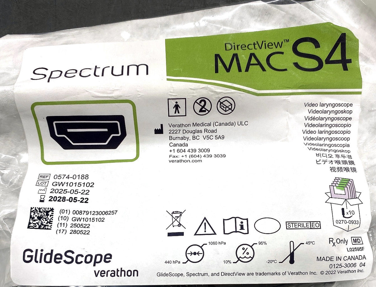 0574-0188 - VERATHON MEDICAL - GlideScope® Spectrum™ DirectView™ MAC S4, (EA/1)