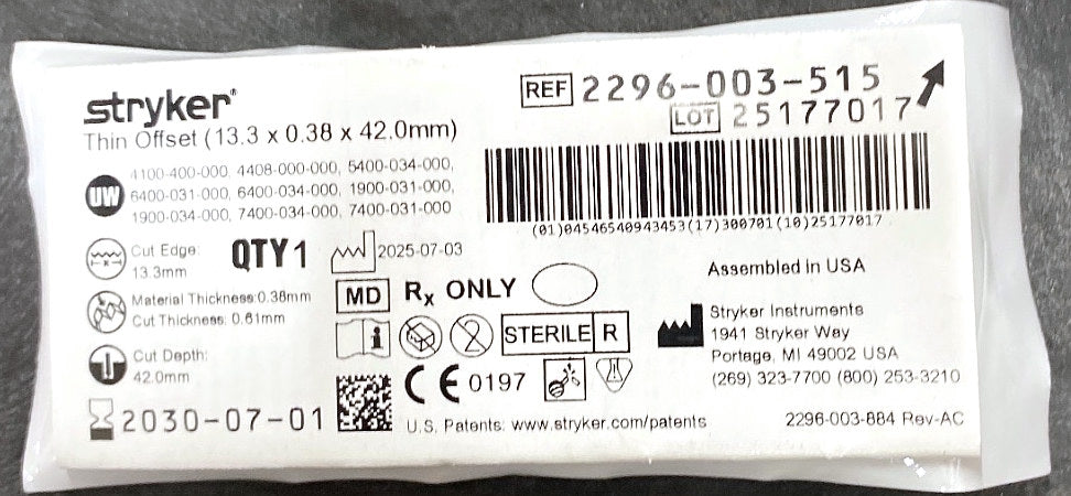 2296-003-515 - STRYKER - Thin Offset (13.3 x 0.38 x 42.0mm), (EA/1)