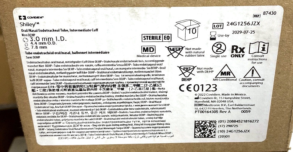 87430 - COVIDIEN - Oral/Nasal Endotracheal Tube, Intermediate Cuff Non DEHP, (BX/10)