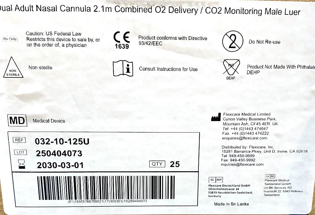 032-10-125U - FLEXICARE - Dual adult nasal cannula, (BX/25)