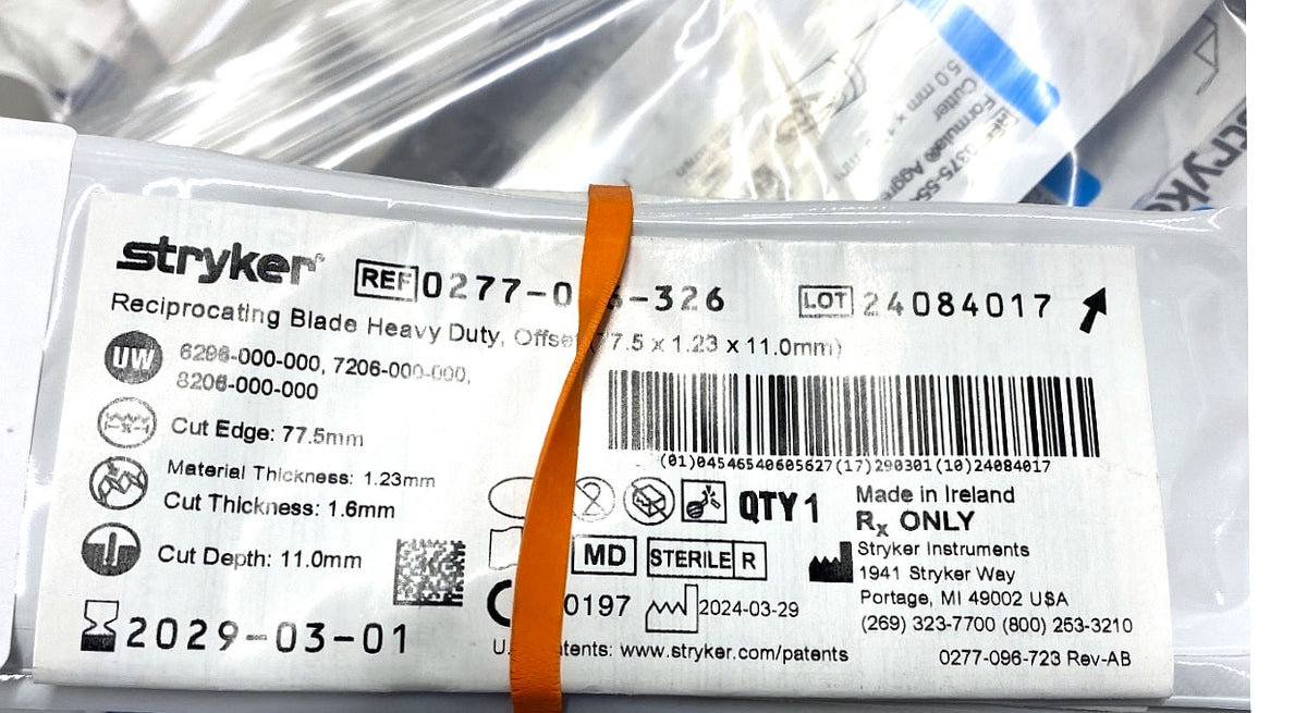 0277-096-326 - STRYKER - Reciprocating Blade Heavy Duty, Offset (77.5 x 1.23 x 11.0mm), (EA/1)