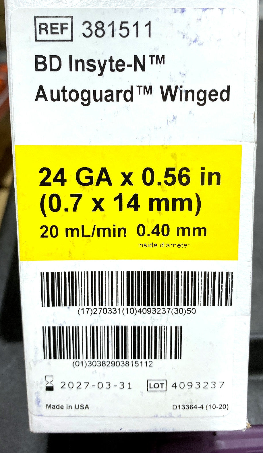 381511 - BD - INSYTE-N AUTOGUARD WINGED YEL 24GAX.56IN, (BX/50)