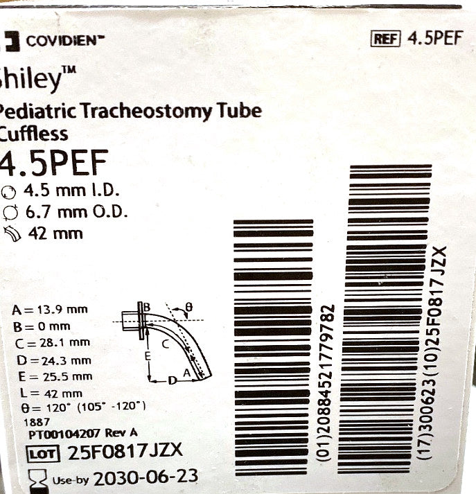 4.5PEF - COVIDIEN - Pediatric Tracheostomy Tube Cuffless, (BX/1)