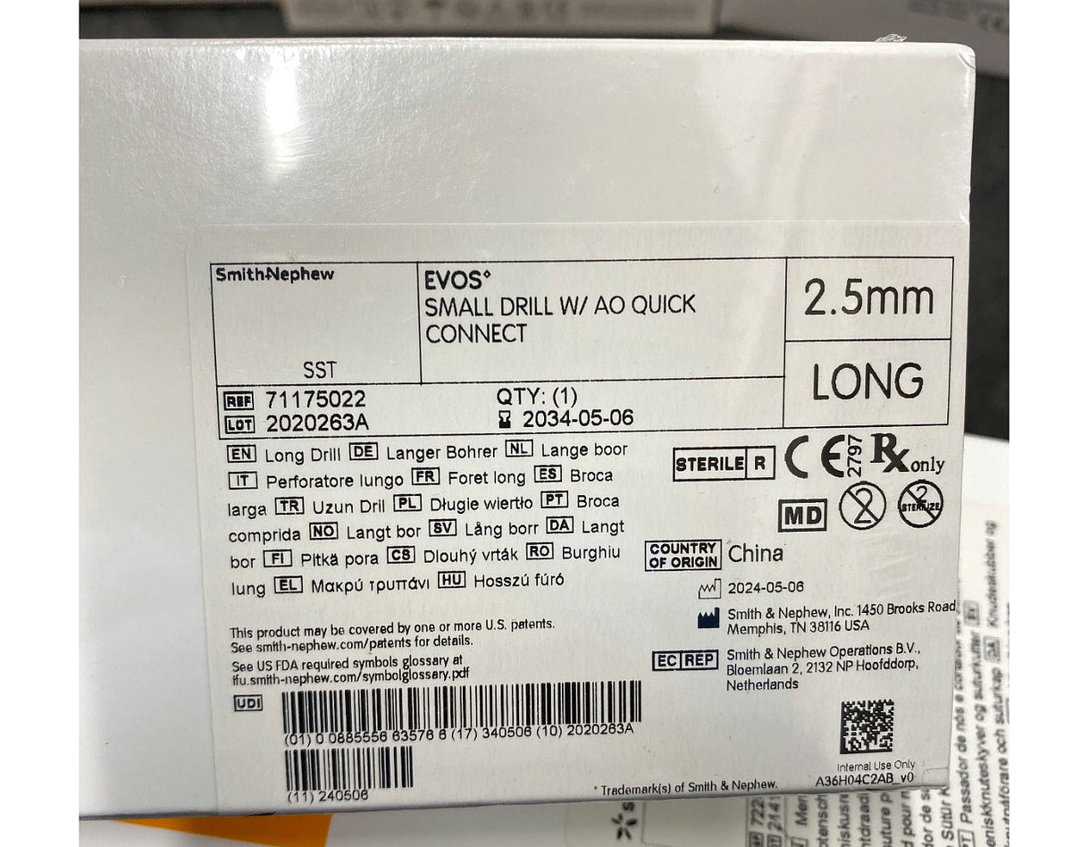 71175022 - SMITH & NEPHEW - EVOS SMALL 2.5MM DRILL W/AO QC LONG, (BX/1)