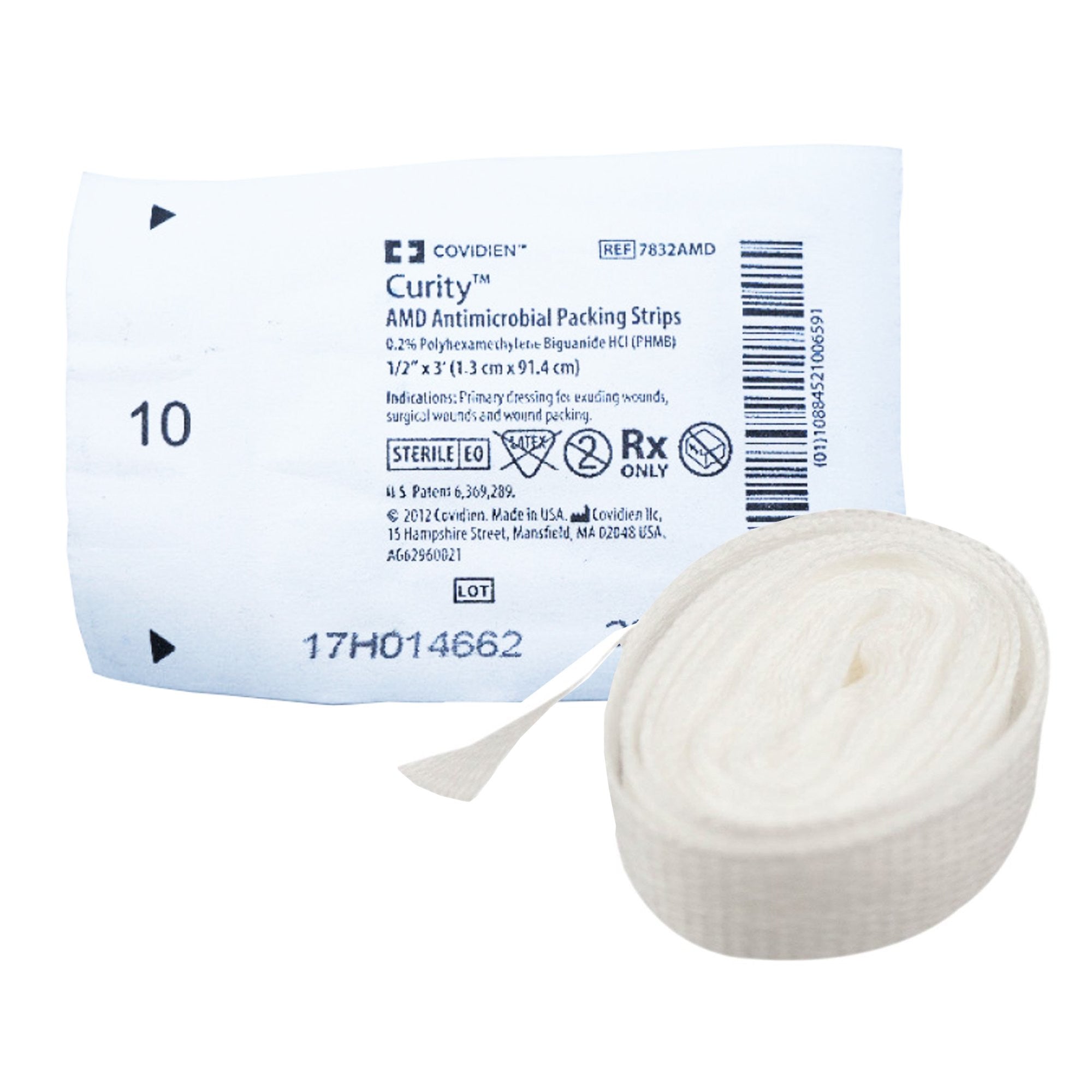 537777 - Curity - Curity AMD Wound Packing Strip Polyhexamethylene Biguanide (PHMB) s/b PHMB 1/2 Inch X 1 Yard Sterile, 7832AMD, Pack of 1, (EA)