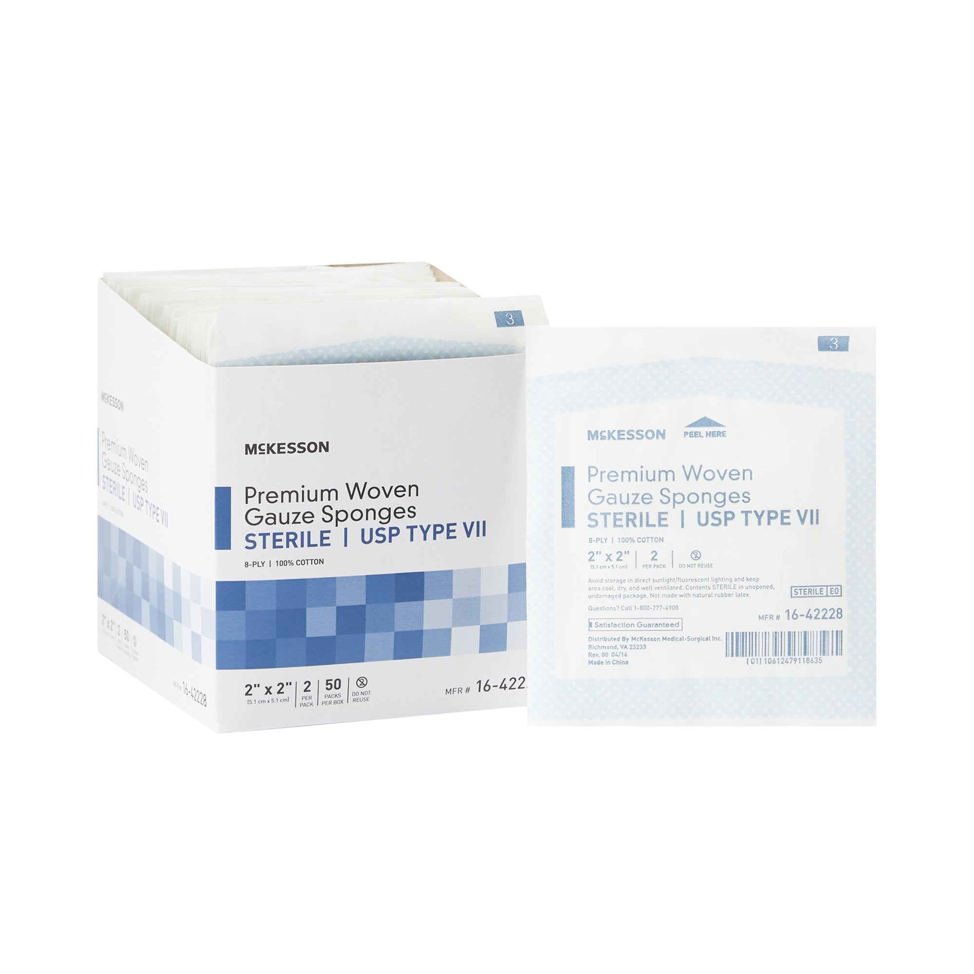 460859 - McKesson - McKesson Gauze Sponge 2 X 2 in 8-Ply Sterile , 16-42228, Box of 50, (BX)