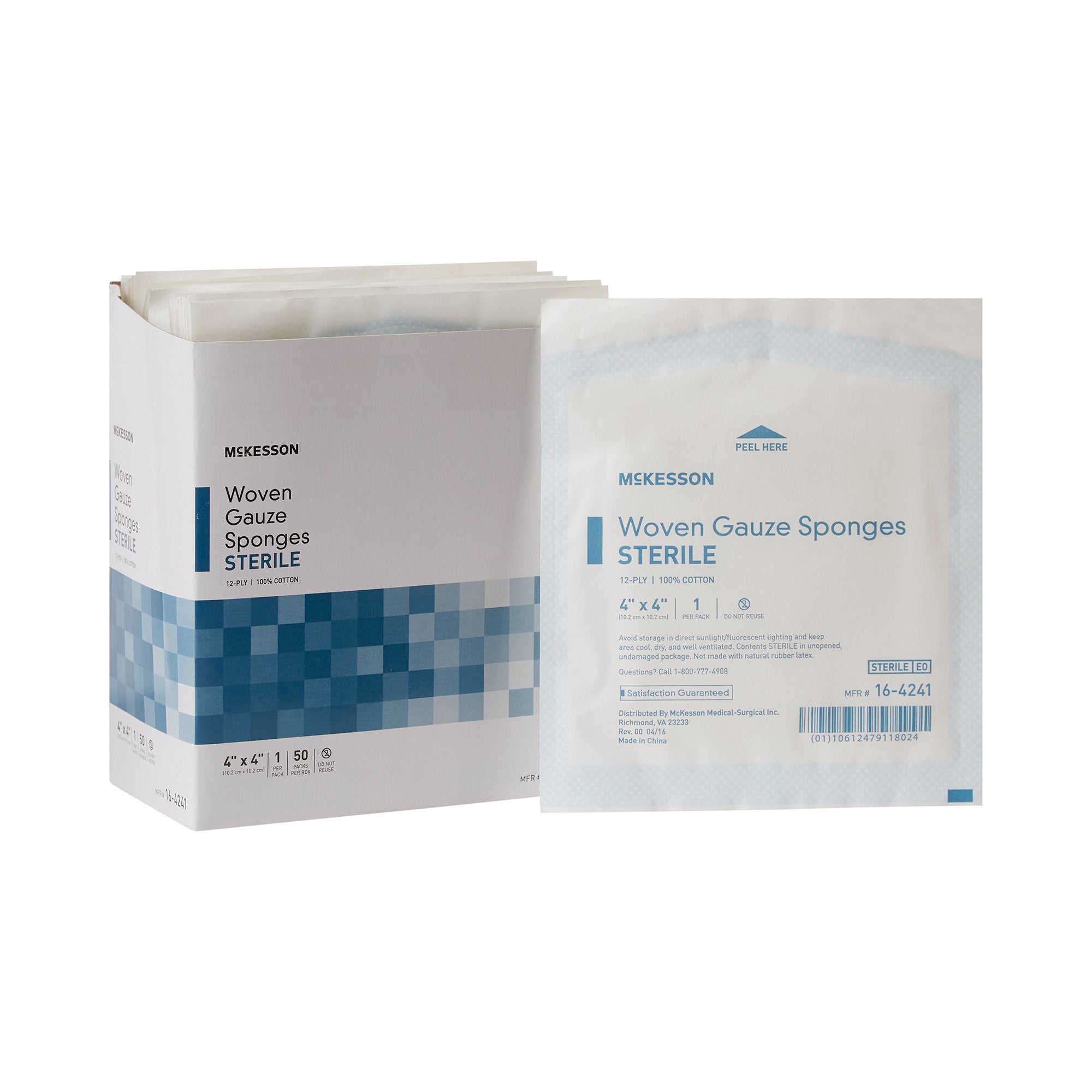 446027 - McKesson - McKesson Gauze Sponge 4 X 4 Inch 12-Ply Sterile 1 per Pack, 16-4241, Box of 50, (BX)