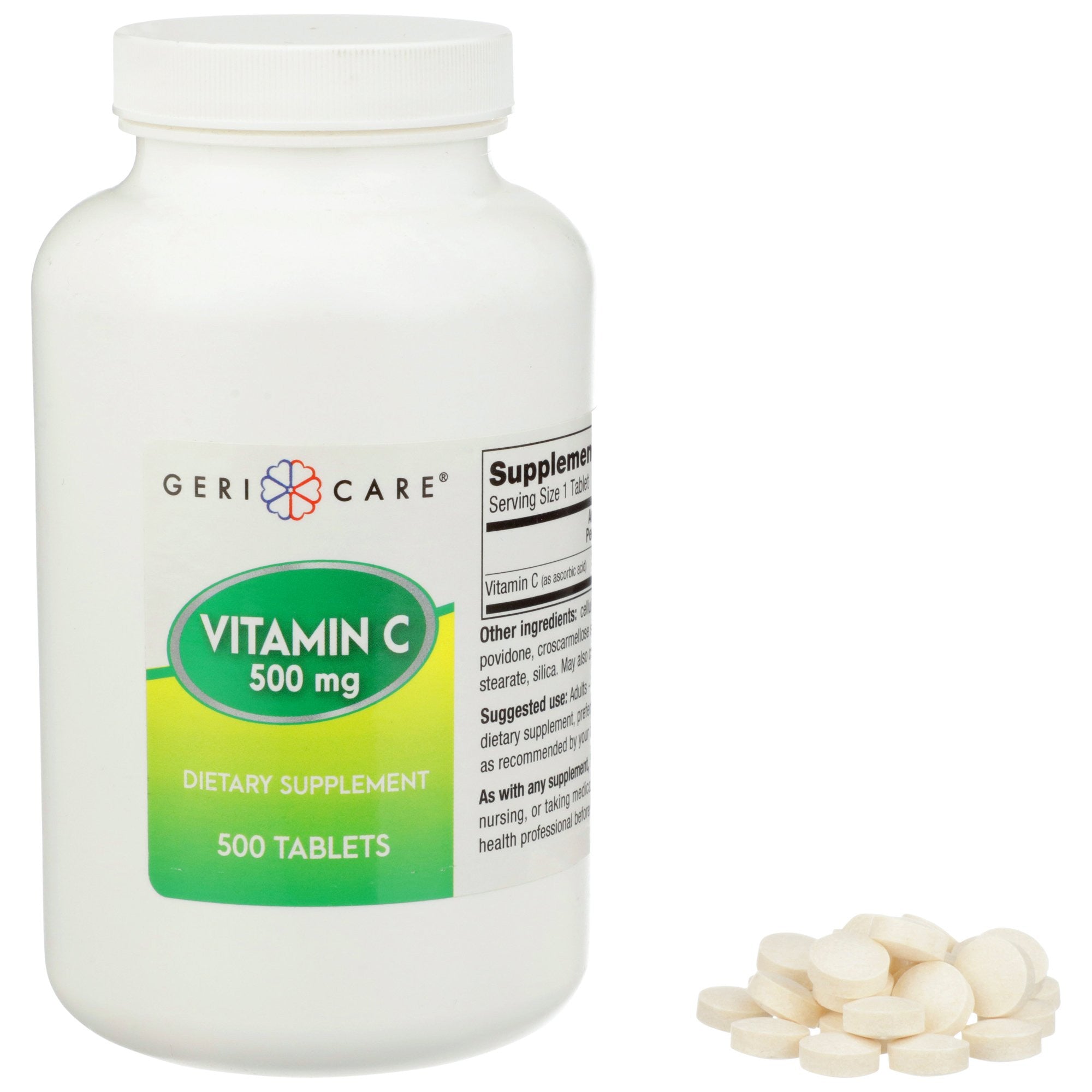 689197 - Geri-Care - Vitamin C Supplement Geri-Care Ascorbic Acid 500 mg Strength Tablet 500 per Bottle 841-50-GCP Bottle of 1, (BT)