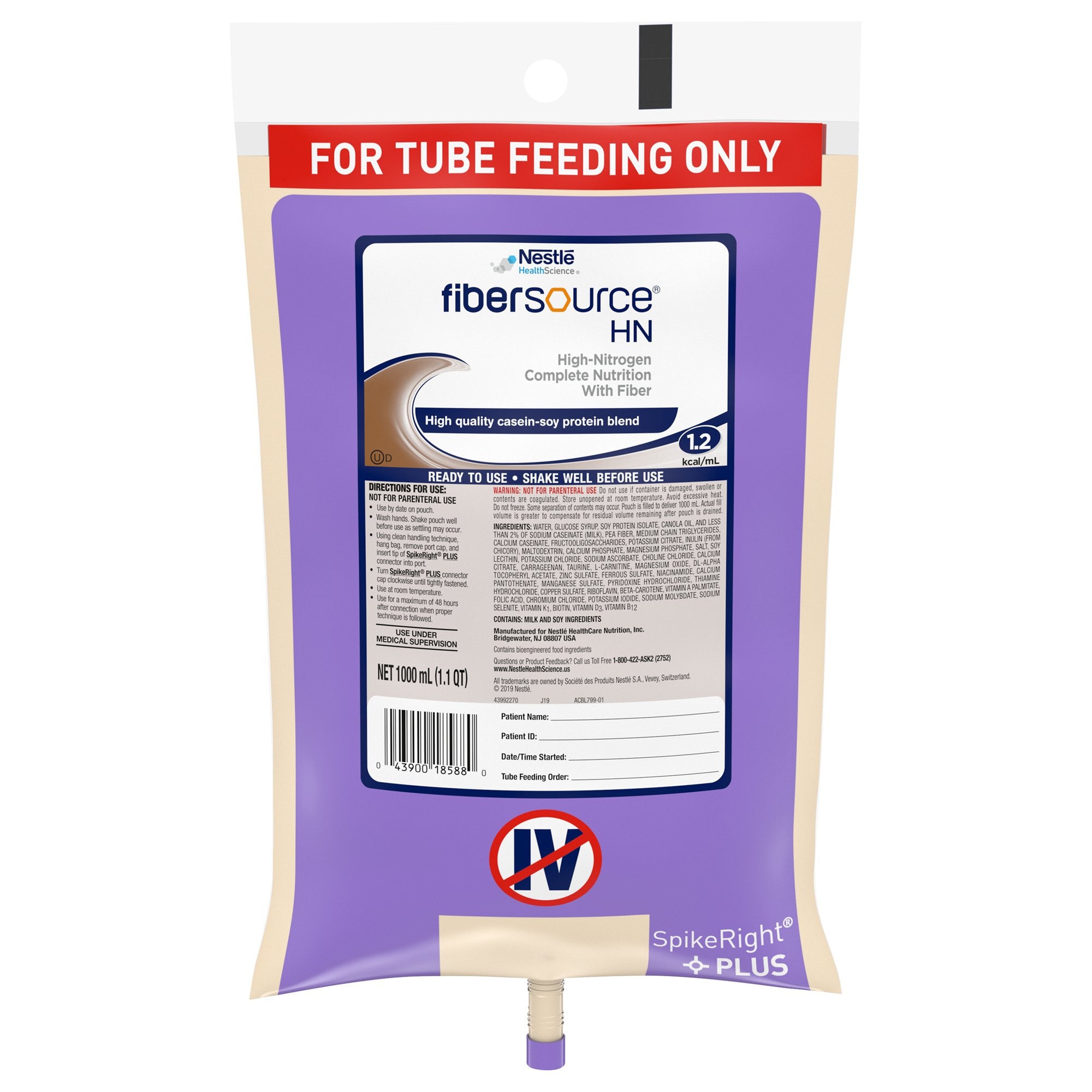 693718 - Fibersource HN - Fibersource HN Tube Feeding Formula Unflavored Liquid 1000 mL Ready to Hang Prefilled Container Pack of 1, (EA)