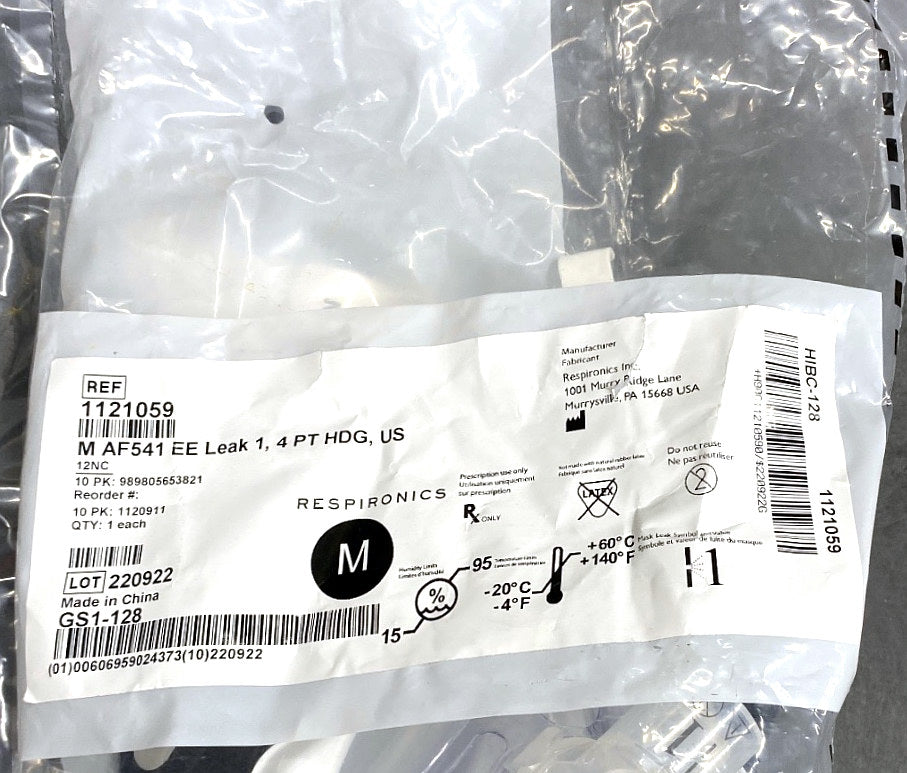 1121059 - RESPIRONICS - AF541 Mask with Entrainment Elbow, Leak 1, with Four-Point Headgear, Medium, (EA/1)