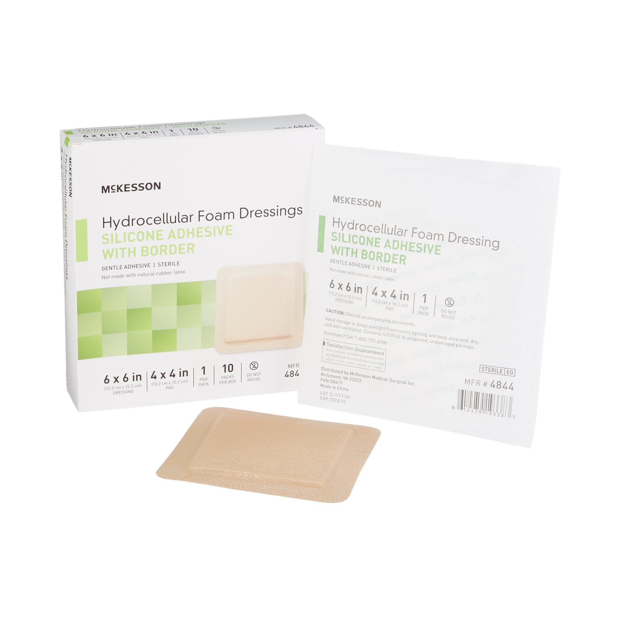 886433 - McKesson - McKesson 5-Layer Foam Dressing 6 X 6 Inch With Border Film Backing Silicone Gel Adhesive Square Sterile, 4844, Case of 200, (CS)