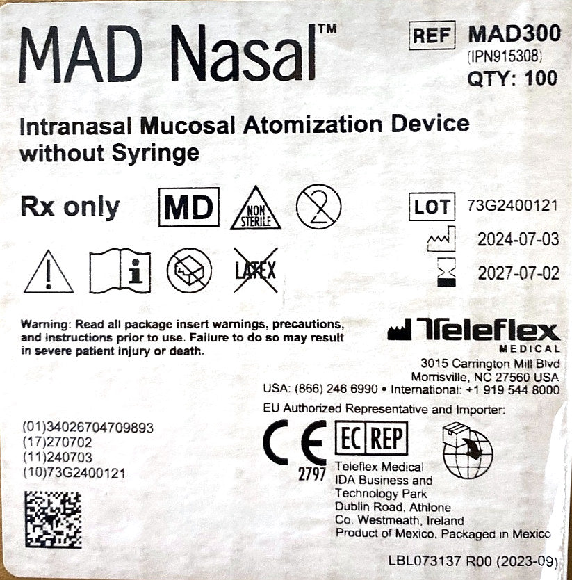 MAD300 - TELEFLEX - MAD Nasal without Syringe, (CS/100)