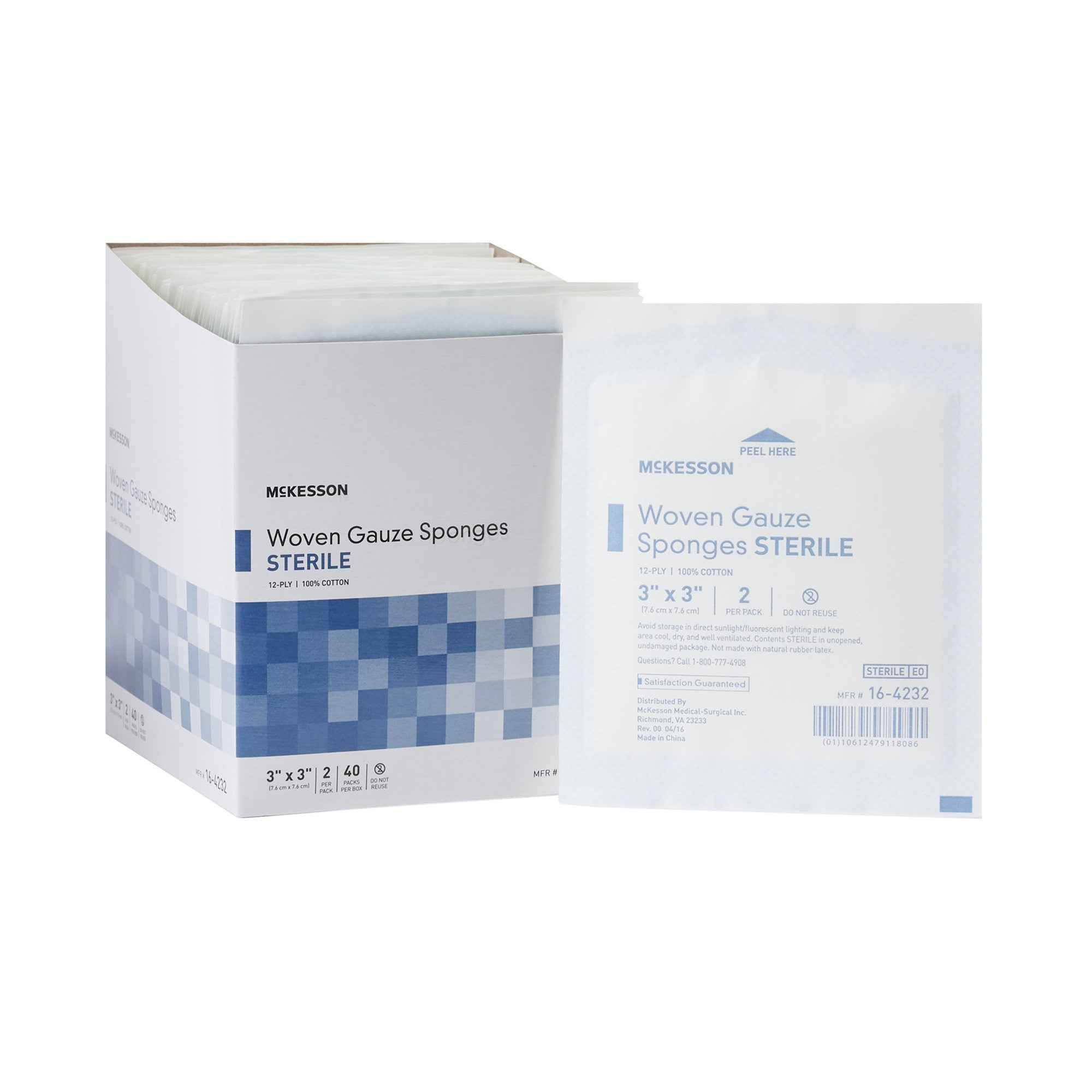 384816 - McKesson - McKesson Gauze Sponge 3 X 3 in 12-Ply Sterile , 16-4232, Case of 1200, (CS)
