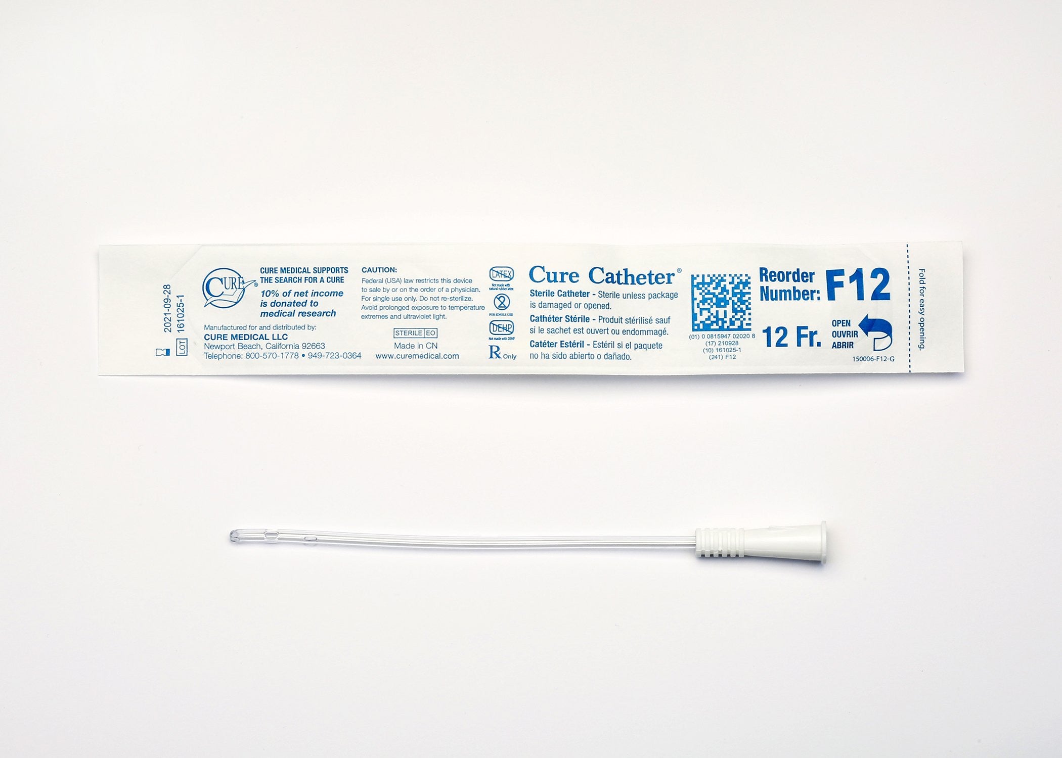 701372 - Cure - Cure Urethral Catheter with Straight Tip, Female, 12 Fr, 6" ConvaTec F12, Box of 30, (BX)