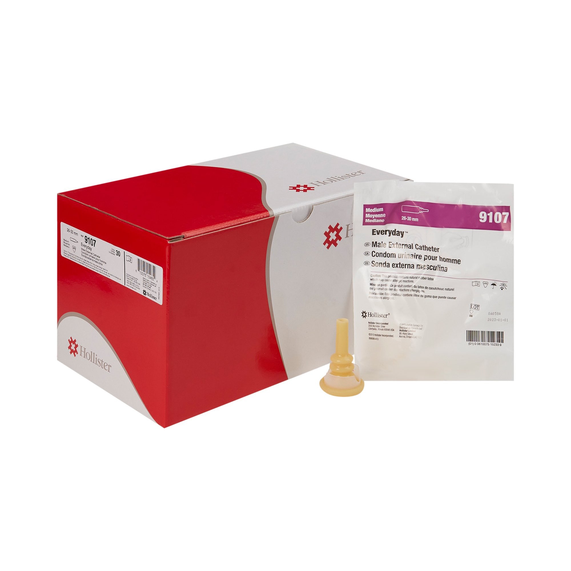 704831 - Hollister - Male External Catheter Everyday Self-Adhesive Seal Acrylic Medium 9107 Box of 30, (BX)
