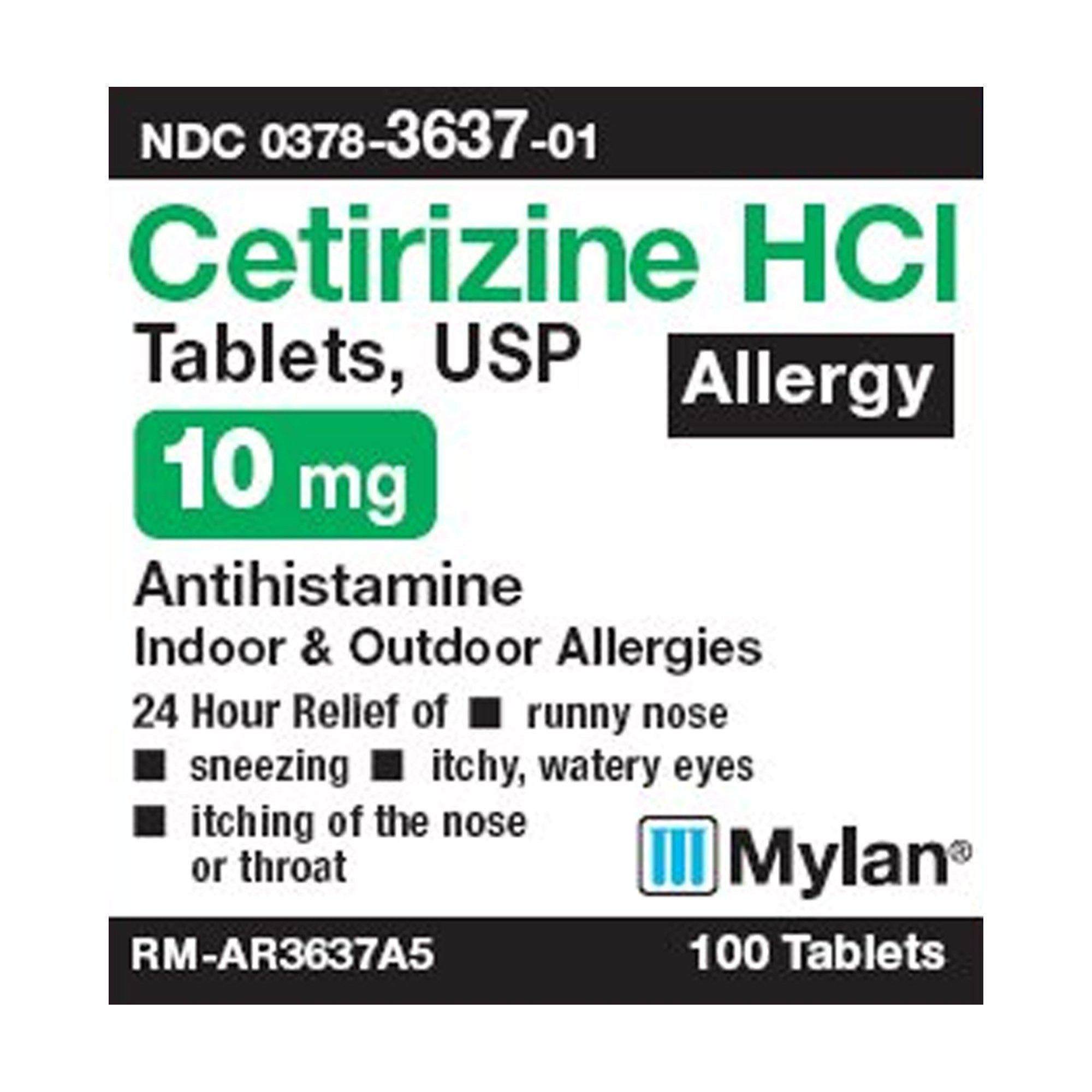 707130 - - Mylan Allergy Relief, Cetirizine HCl 10 mg Strength, 100 Tablets per Bottle, Bottle of 1, (BT)