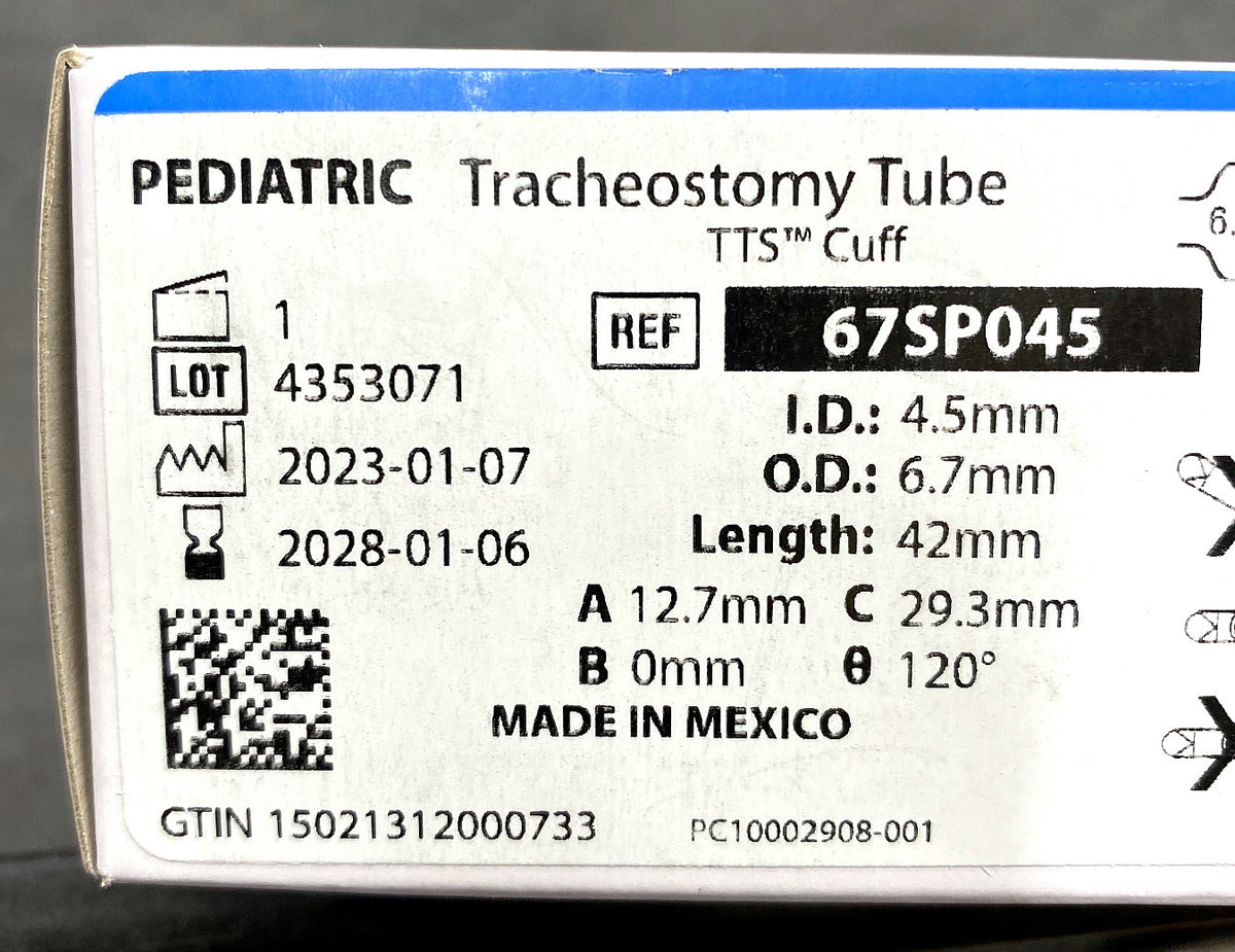 67SP045 - SMITHS MEDICAL - Bivona TTS Cuffed Neonatal Tracheostomy Tubes - Tracheostomy Tube, Pediatric, Cuffed, Tight to Shaft, 4.5 mm, (BX/1)