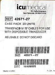 42671-27 - ICU MEDICAL - Cables for use whit disposable transducer, (BX/20)
