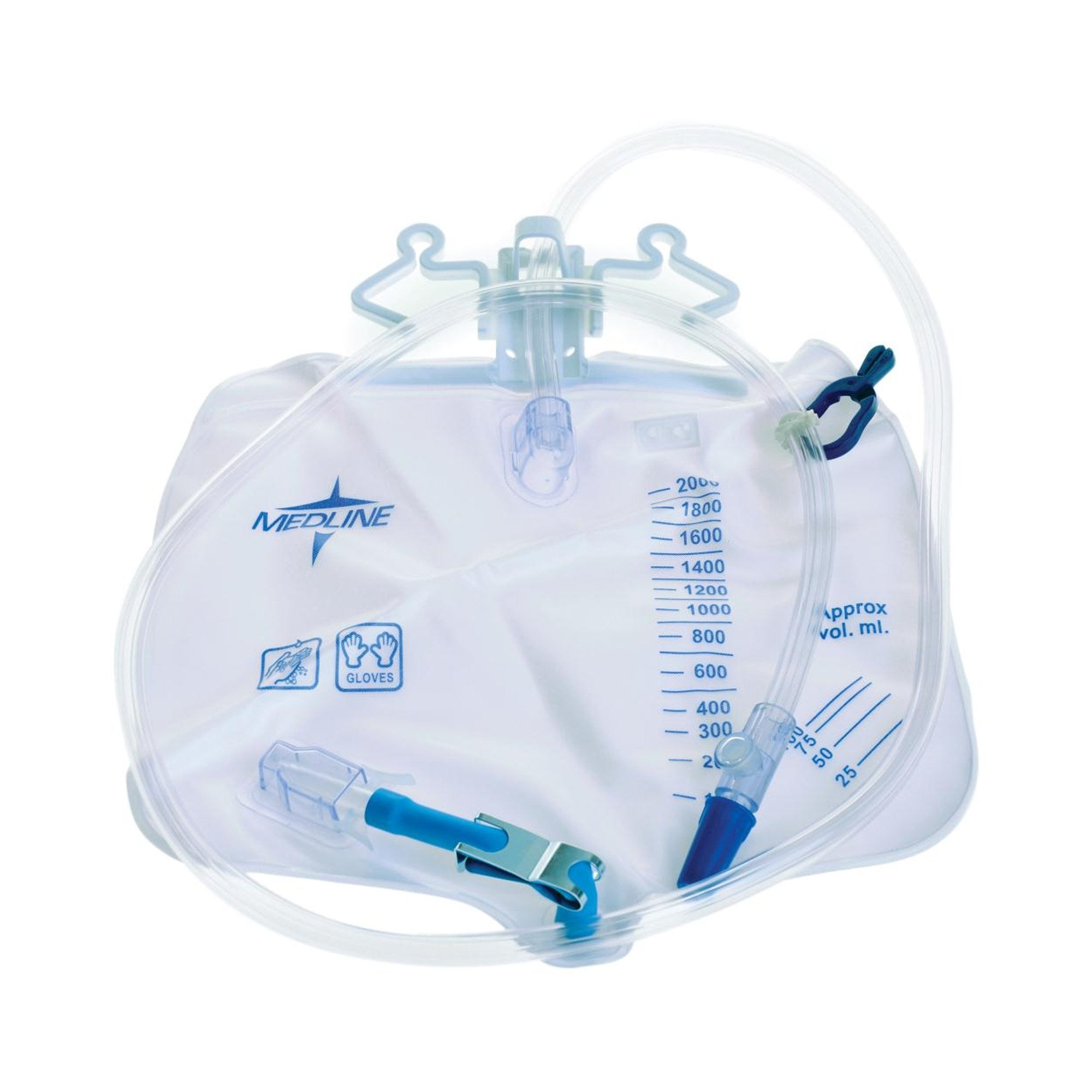 724829 - Medline - Urinary Drain Bag Medline Anti-Reflux Tower Sterile Fluid Path 2000 mL DYND15203 Pack of 1, (EA)