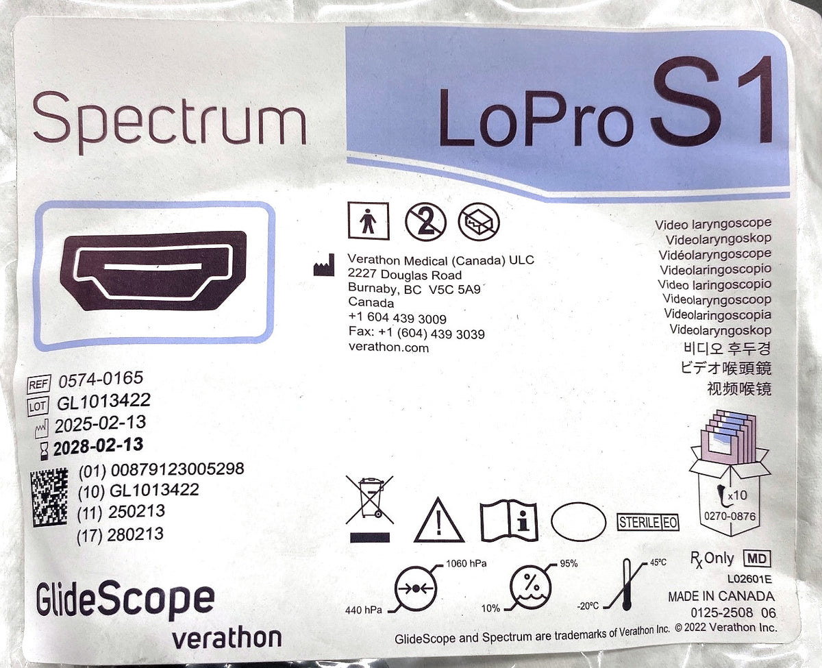 0574-0165 - VERATHON MEDICAL - GlideScope® Spectrum™ LoPro S1, (EA/1)