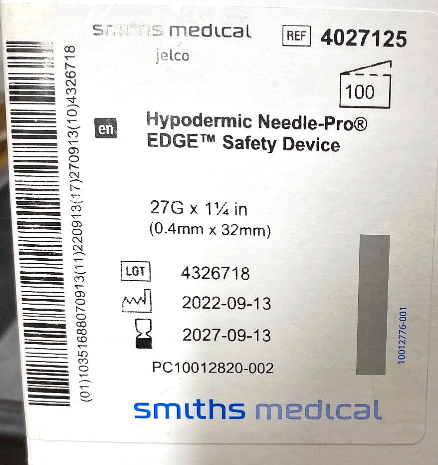 982512 - SMITHS MEDICAL - Jelco, (BX/100)