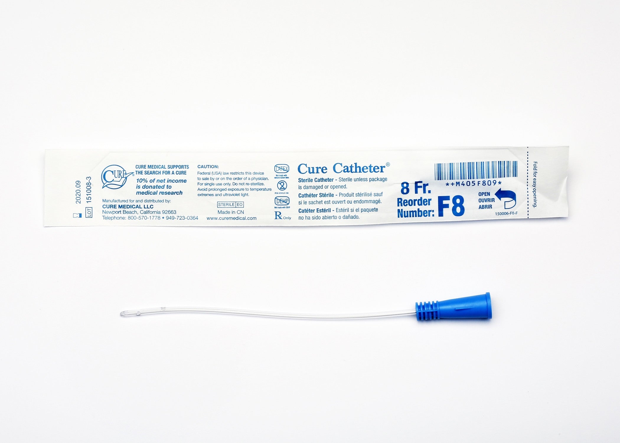 761795 - Cure - Urethral Catheter Cure Catheter Straight Tip Uncoated PVC 8 Fr. 6 in, F8 Pack of 1, (EA)
