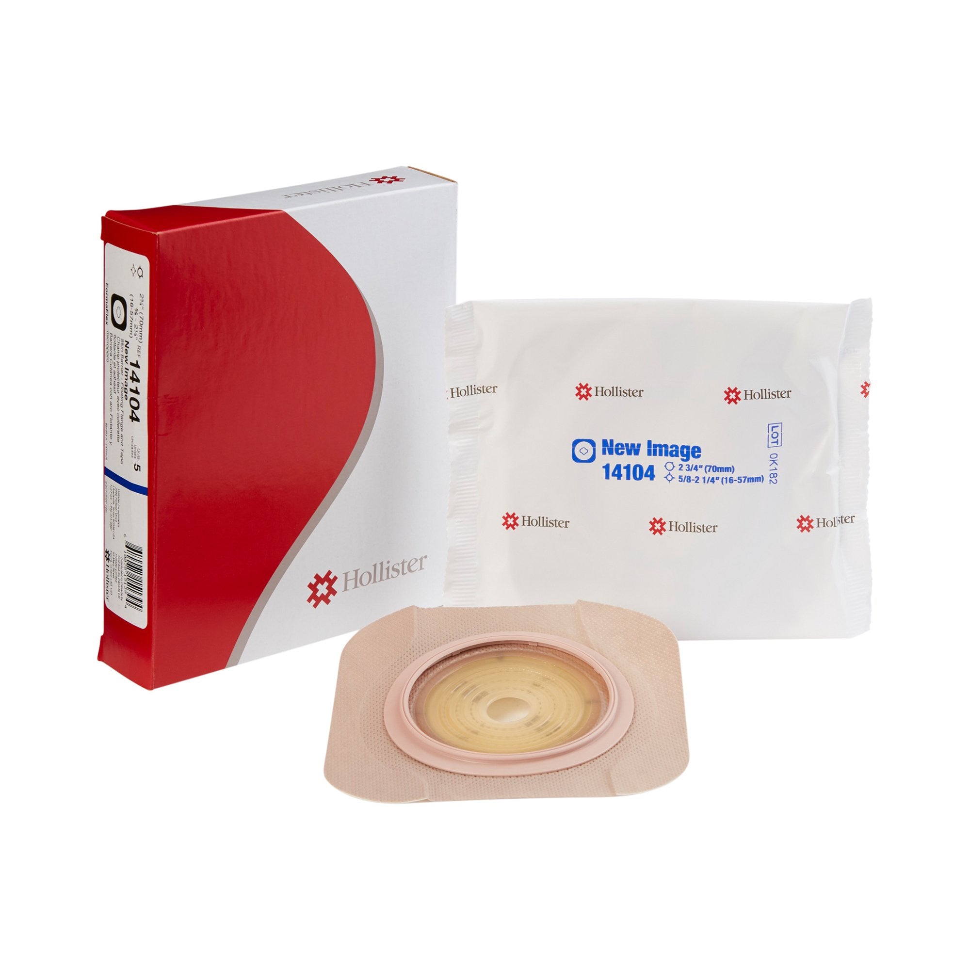766175 - New Image - Ostomy Barrier New Image FormaFlex Moldable, Extended Wear Adhesive Tape 70 mm Flange Blue Code System Up to 2-1/4 Inch Opening 14104 Box of 5, (BX)