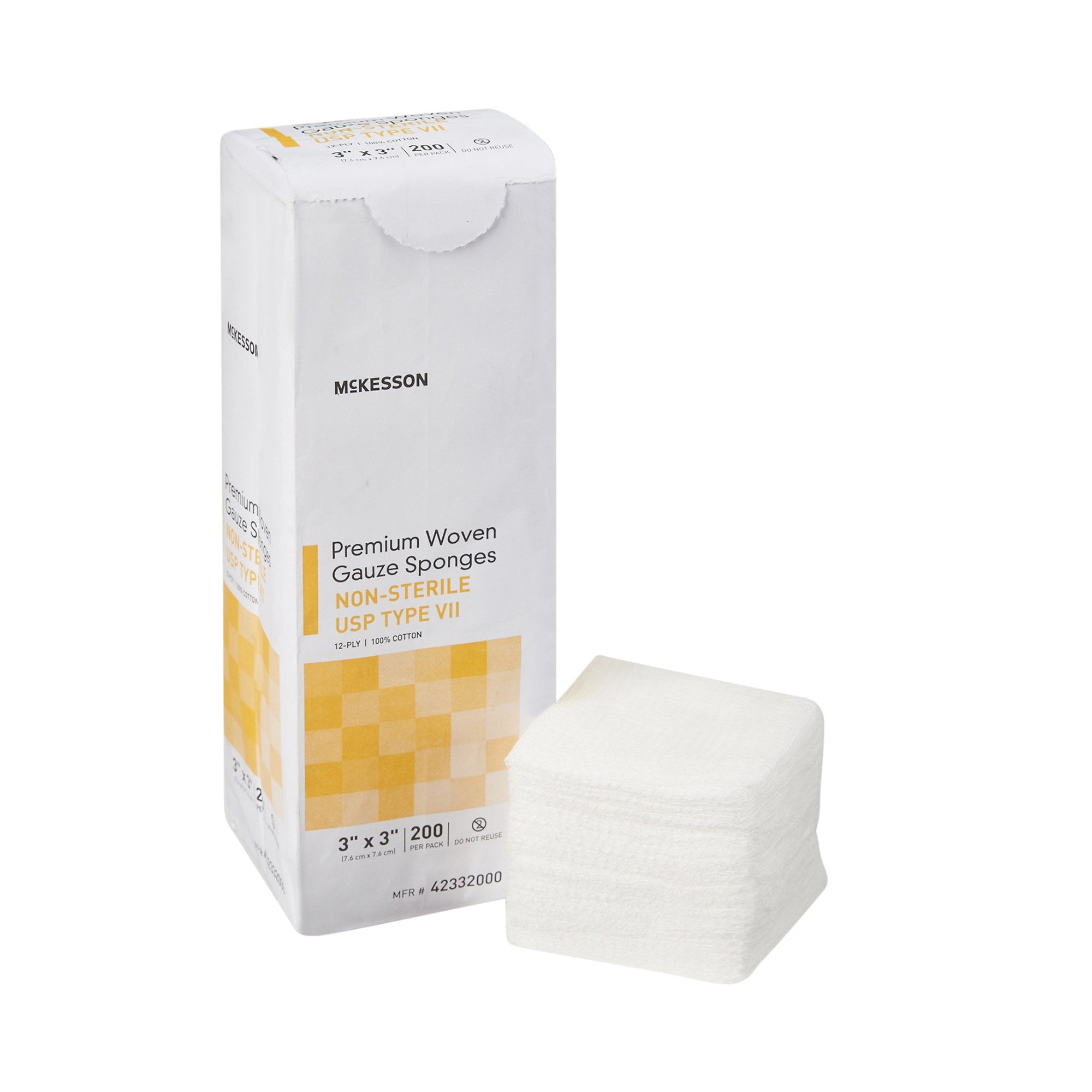 1043629 - McKesson - McKesson Gauze Sponge 3 X 3 Inch 12-Ply NonSterile 200 per Pack, 42332000, Pack of 200, (PK)