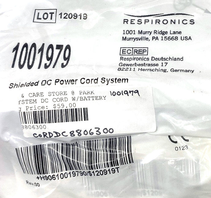 1001979 - RESPIRONICS - Shielded dc powe cord system, (EA/1)