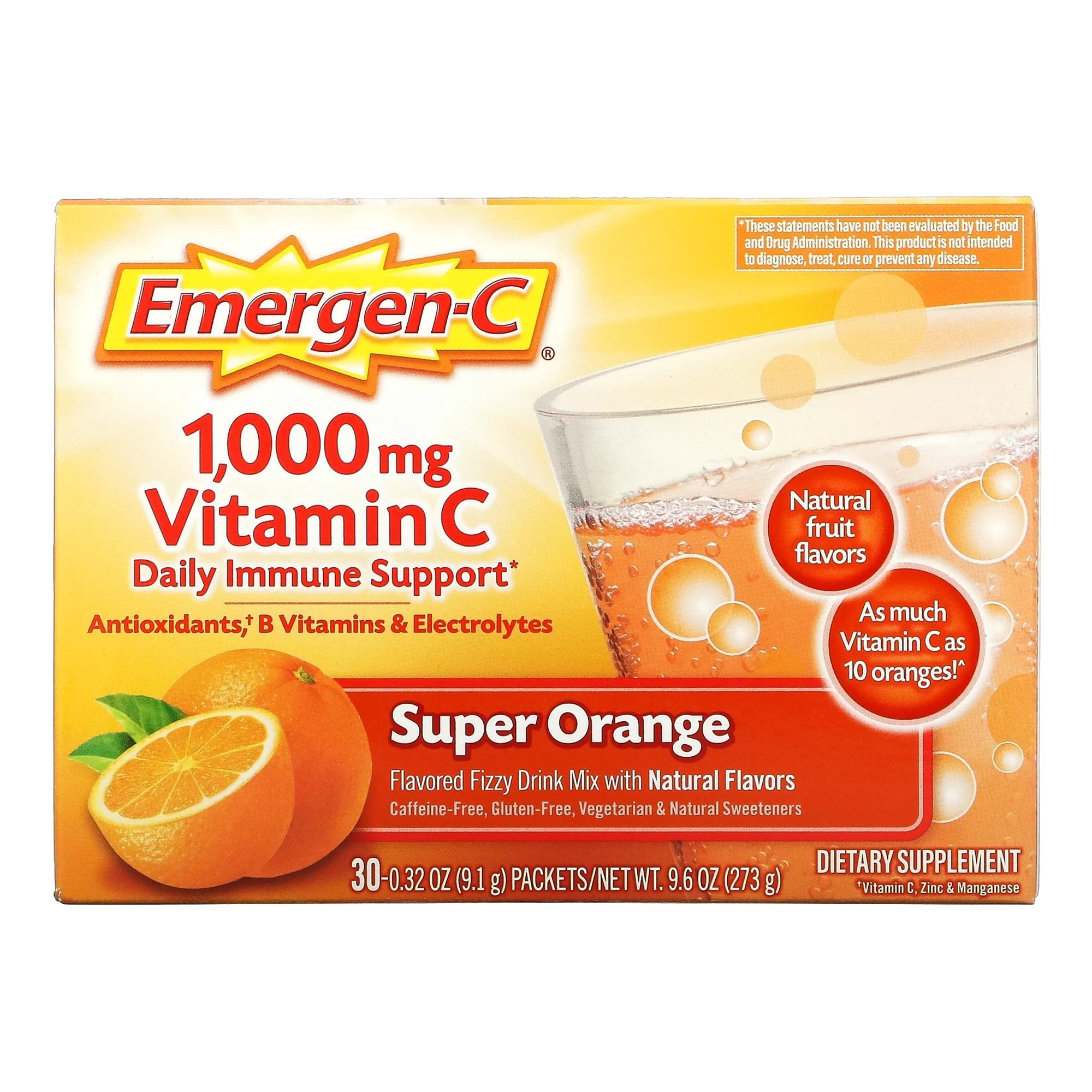 783829 - Emergen-C - Oral Supplement Emergen-C Daily Immune Support Super Orange Flavor Powder 0.30 oz. Individual Packet Box of 30, (BX)