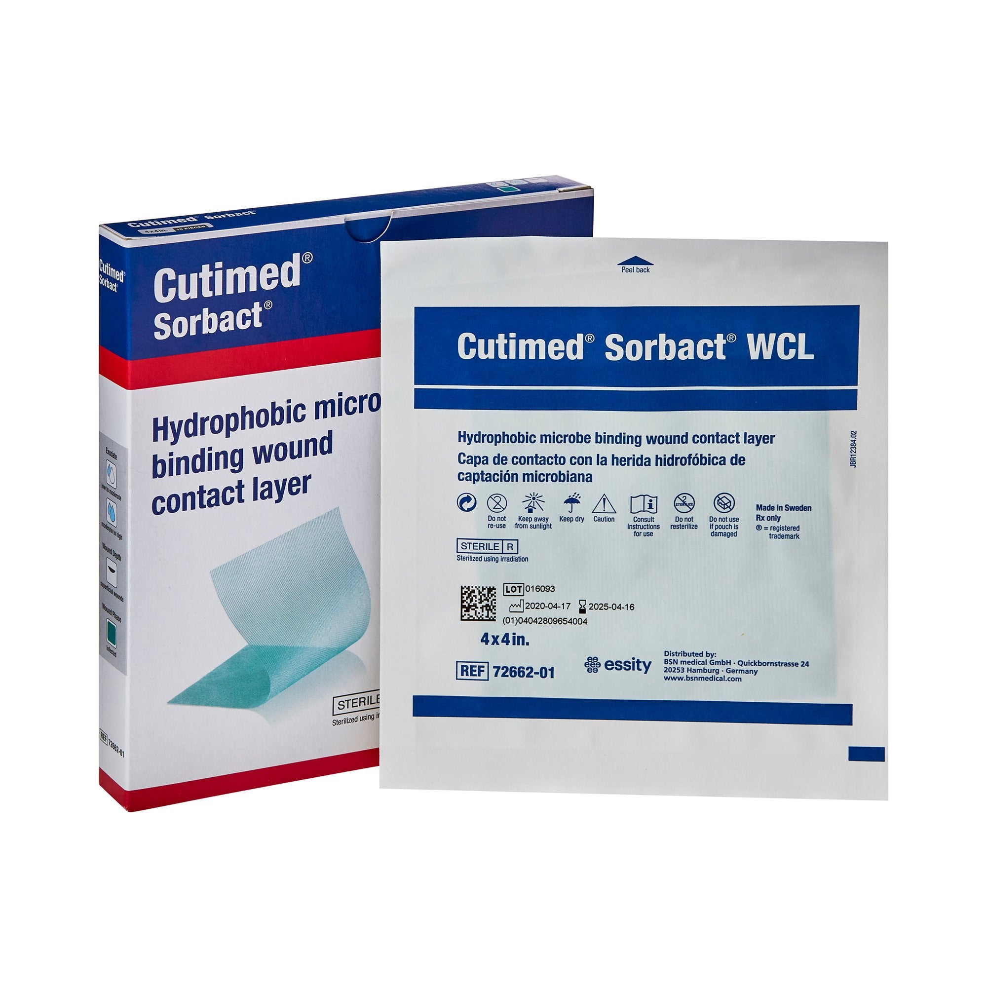 816854 - Cutimed - Cutimed Sorbact WCL Antimicrobial Wound Contact Layer Dressing 4 X 4 Inch Sterile, 7266201, Box of 10, (BX)