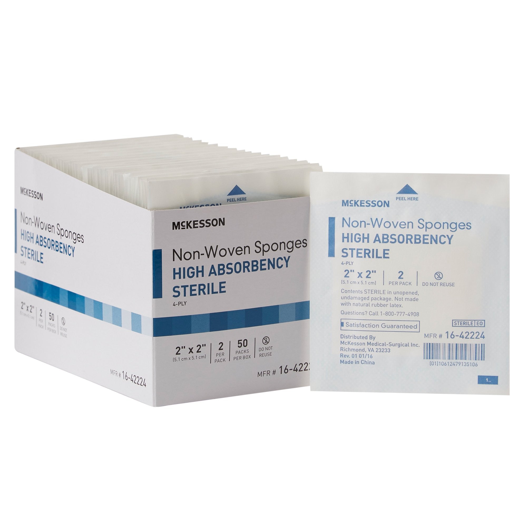 482409 - McKesson - McKesson Nonwoven Sponge 2 X 2 in 4-Ply Sterile , 16-42224, Case of 1500, (CS)