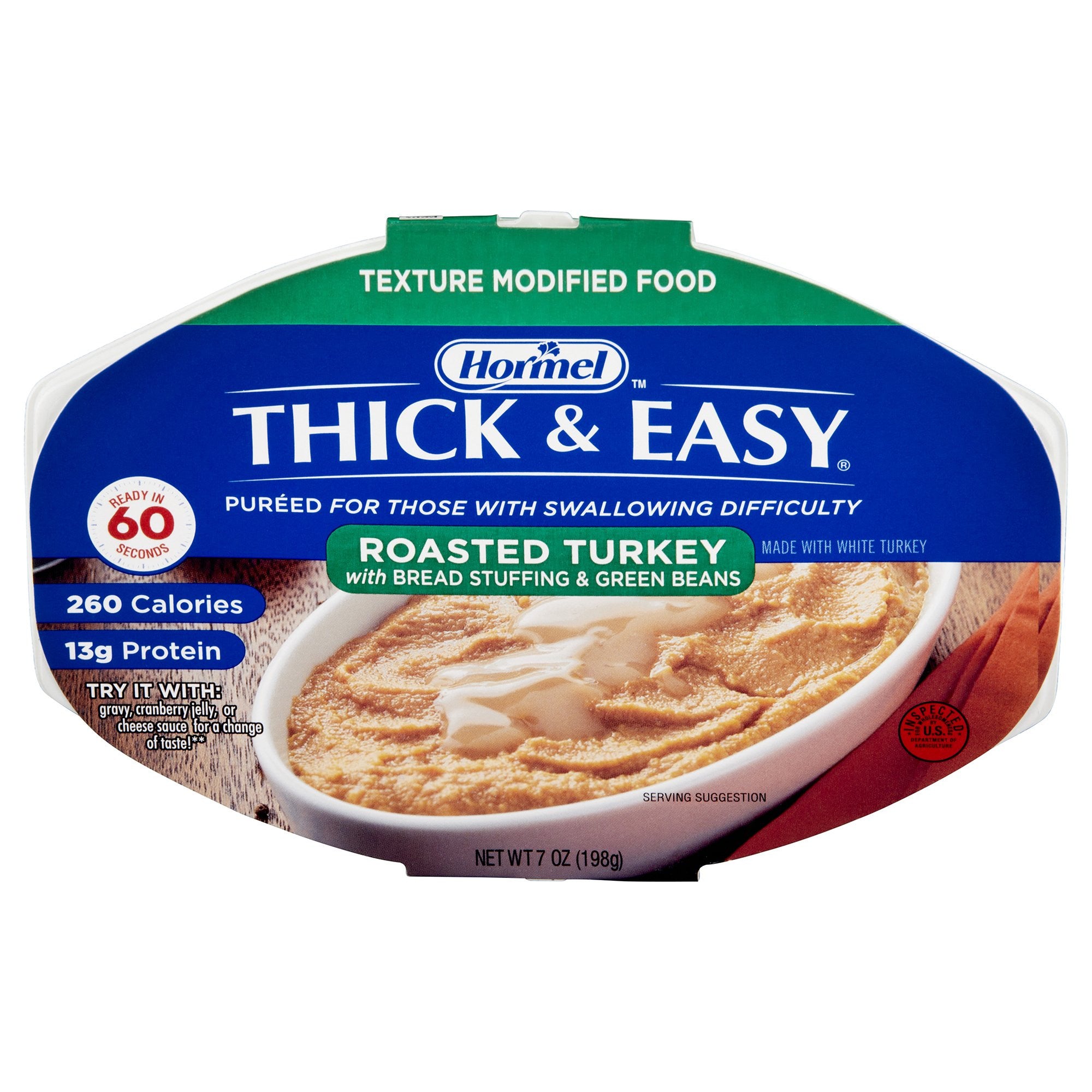 797225 - Thick & Easy - Thickened Food Thick & Easy Purees 7 oz. Tray Turkey with Stuffing / Green Beans Flavor Puree IDDSI Level 2 Mildly Thick 60749 Case of 7, (CS)