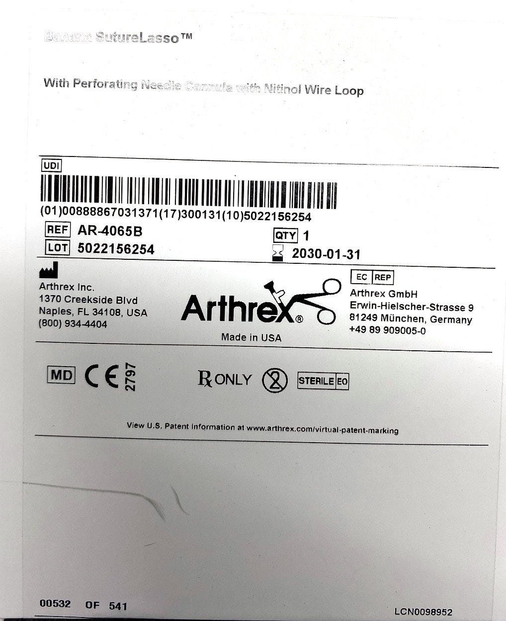 AR-4065B - ARTHREX - BANANA SUTURELASSO, (BX/1)