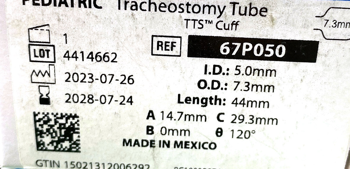67P050 - SMITHS MEDICAL - Bivona Cuffed Neonatal Tubes - Trach Tube, Pediatric, Tight to Shaft, 5 mm, (BX/1)