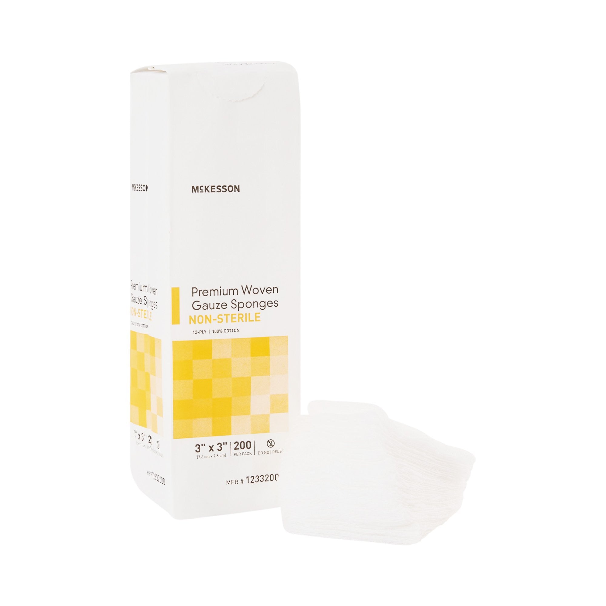 446040 - McKesson - McKesson Gauze Sponge 3 X 3 Inch 12-Ply NonSterile 200 per Pack, 12332000, Pack of 200, (PK)