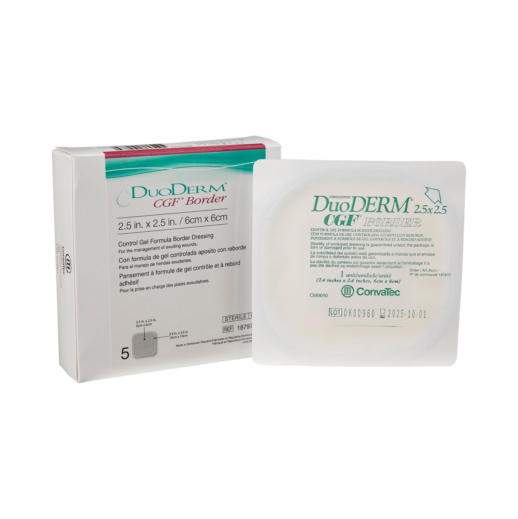 199212 - DuoDERM - DuoDERM CGF Border Hydrocolloid Dressing Foam Backing 2-1/2 X 2-1/2 Inch Square Hydrocolloid, 187970, Box of 5, (BX)