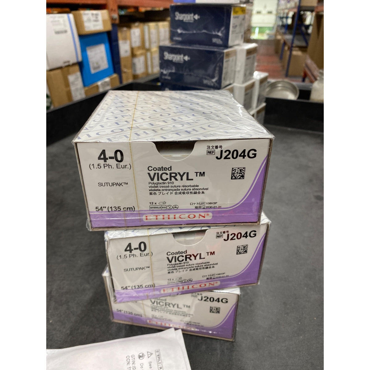 J204G - ETHICON - Violet Braided (Polyglactin 910), Synthetic Absorbable Suture, (BX/12)
