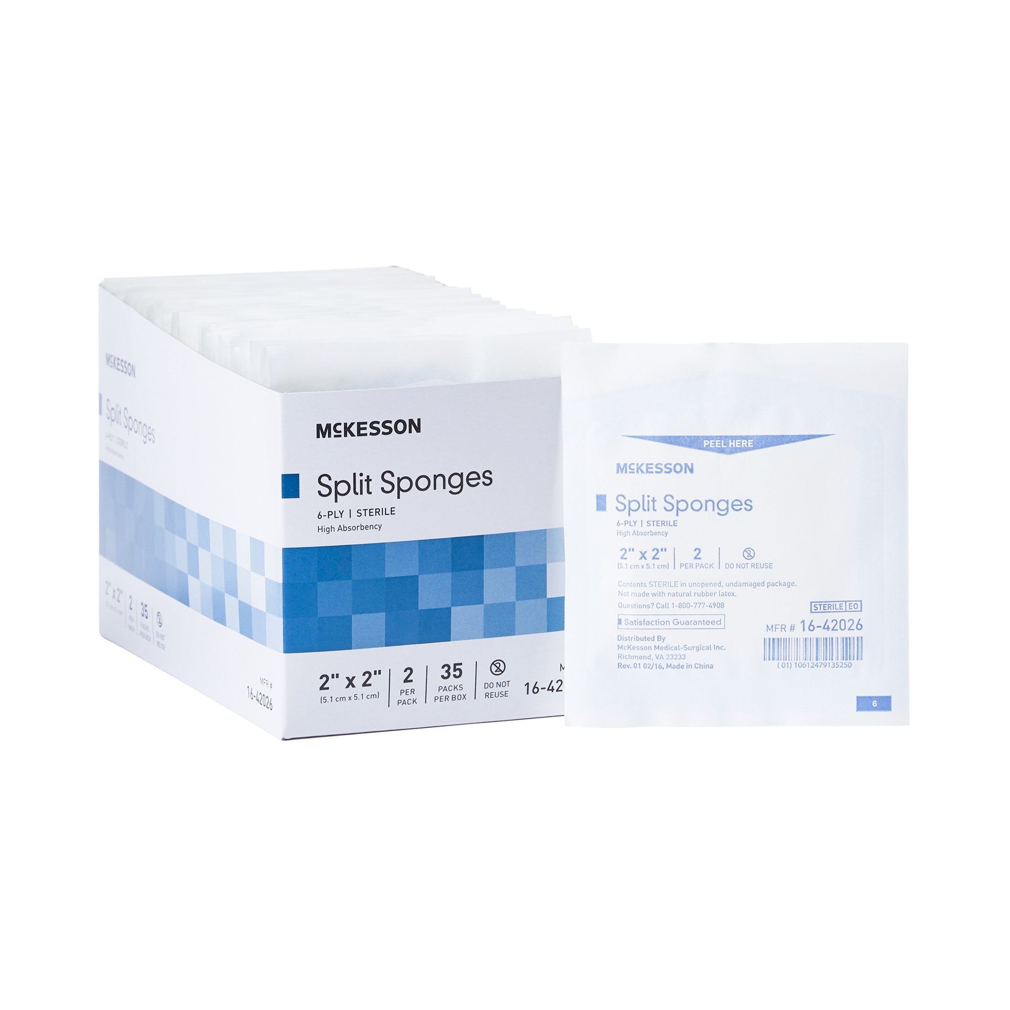 482414 - McKesson - McKesson I.V. Sponge 2 X 2 in 6-Ply Sterile , 16-42026, Case of 700, (CS)