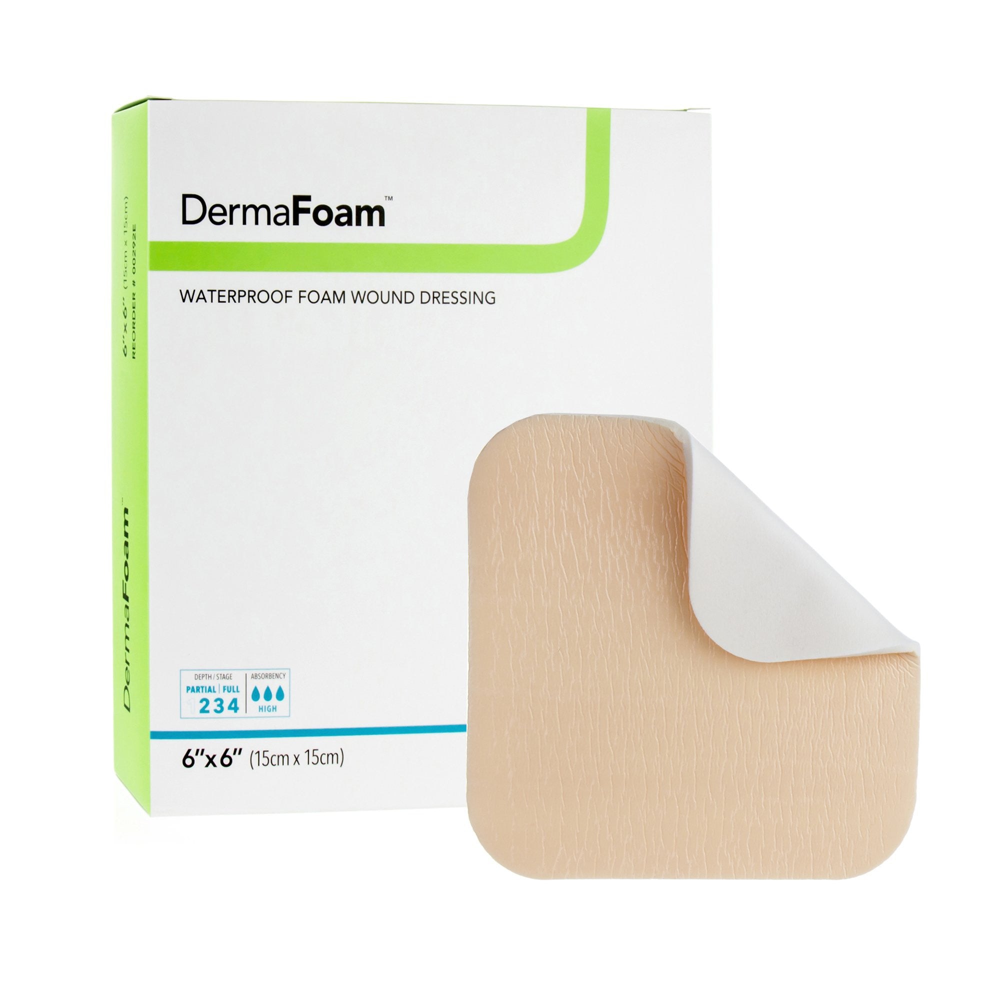 584143 - Derma - DermaFoam Foam Dressing 6 X 6 Inch Without Border Waterproof Backing Nonadhesive Square Sterile, 00292E, Box of 10, (BX)
