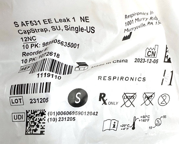1119110 - RESPIRONICS - AF531 with Entrainment Elbow, Leak 1, Nebulizing Elbow, CapStrap, Single Use, USA, Small, (EA/1)