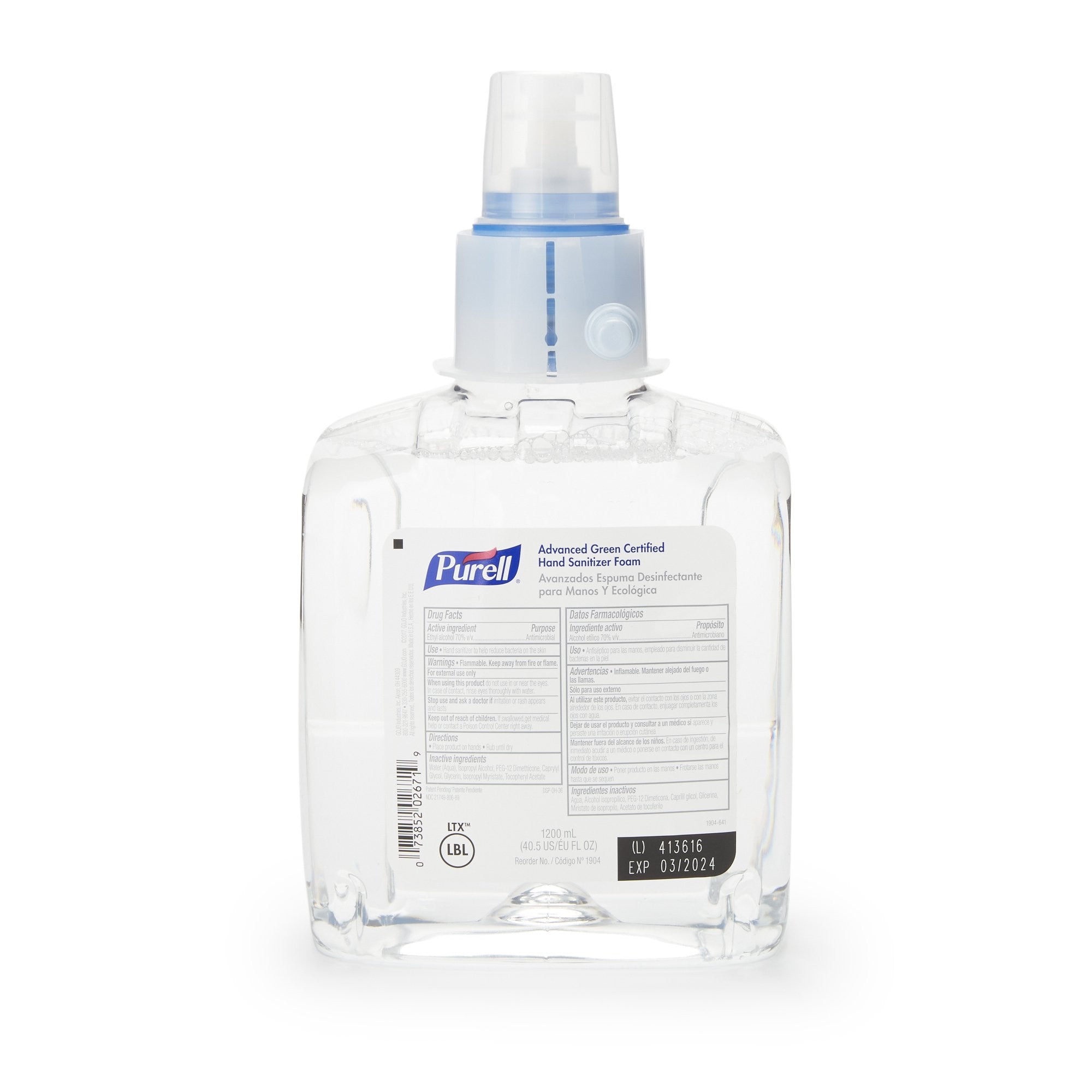 808192 - Purell - Hand Sanitizer Purell Advanced Green Certified 1,200 mL Ethyl Alcohol Foaming Dispenser Refill Bottle 1904-02 Pack of 1, (EA)