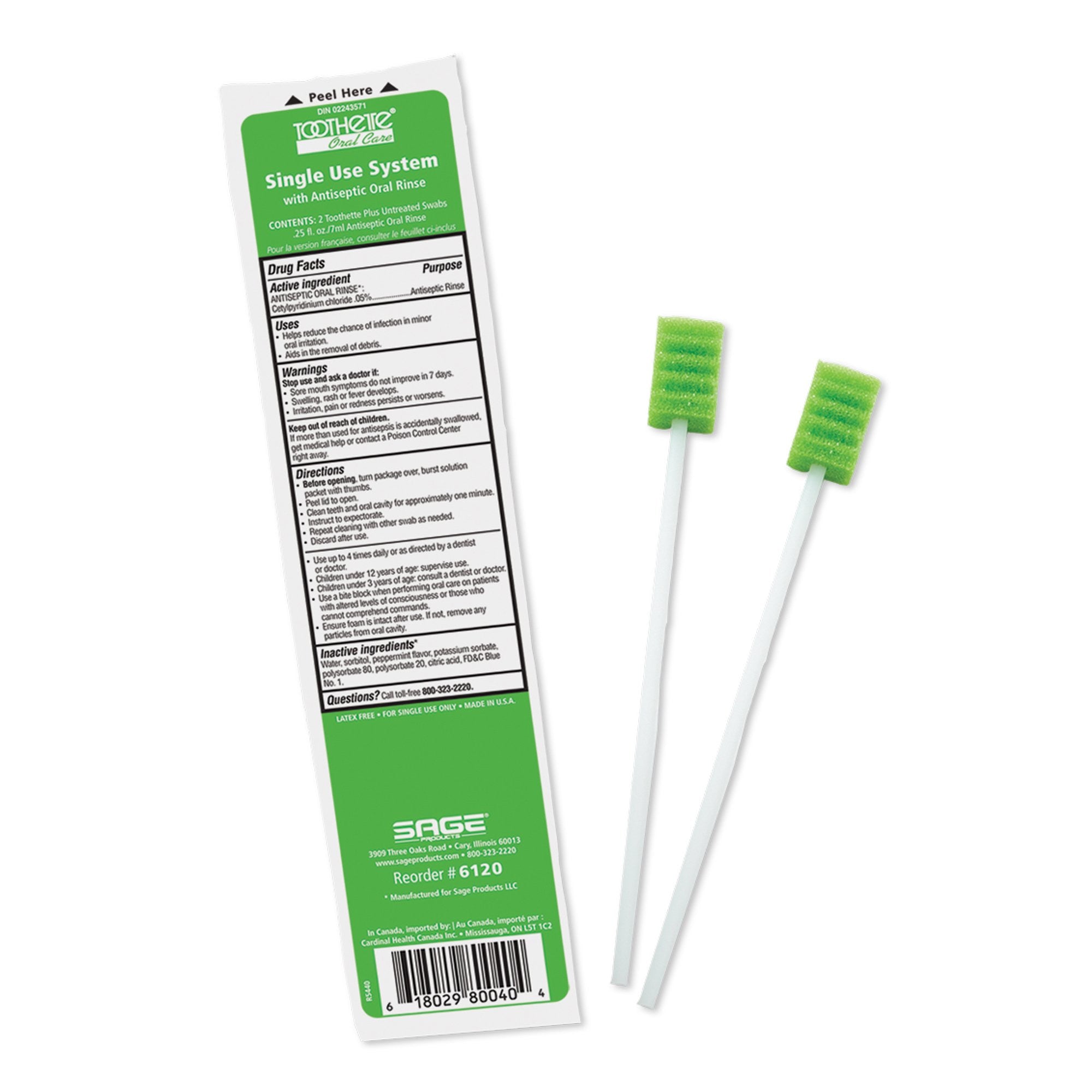 823957 - Toothette - Oral Swab Toothette Plus Mouthwash Foam Tip 6120 Box of 50, (BX)