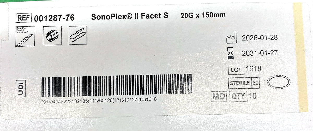 001287-76 - PAJUNK - SonoPlex® II Facet S 20G (0,90) x 150mm, Facet tip S with injection tube and connecting cable, (BX/10)