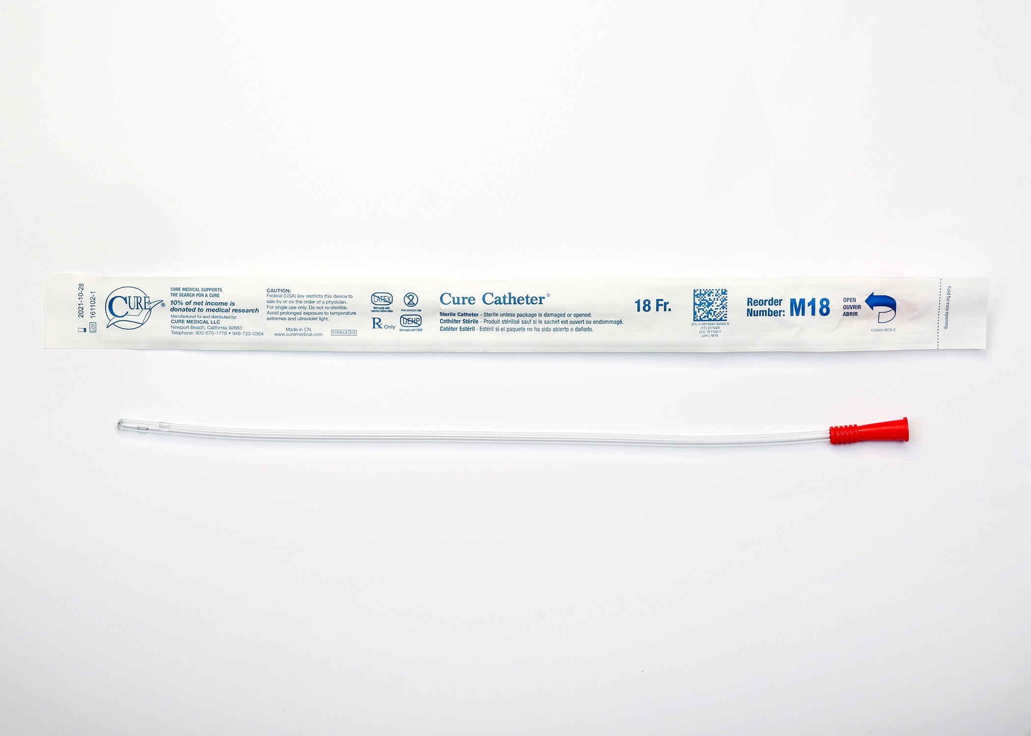 834670 - Cure - Urethral Catheter Cure Catheter Straight Tip Uncoated PVC 18 Fr. 16 in, M18 Pack of 1, (EA)